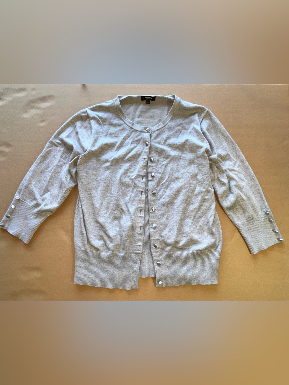 Premise Light Gray Pearl-Button Cardigan Sweater